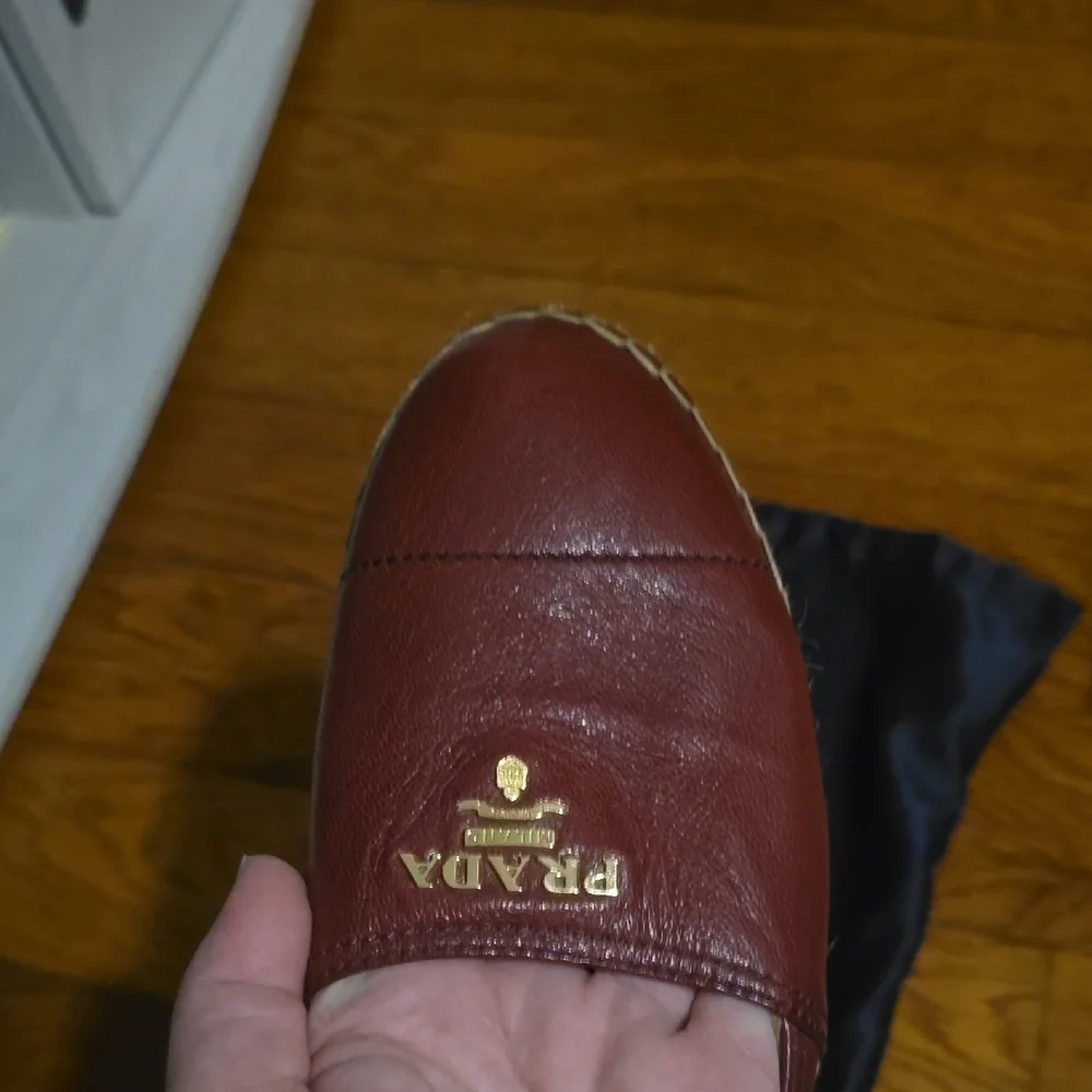 Prada Women's Deep Red Leather Espadrille Loafers
